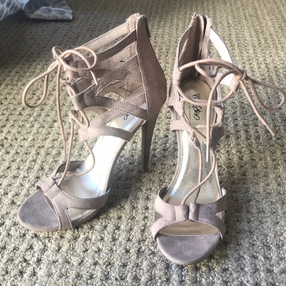 Nude Lace up stilettos